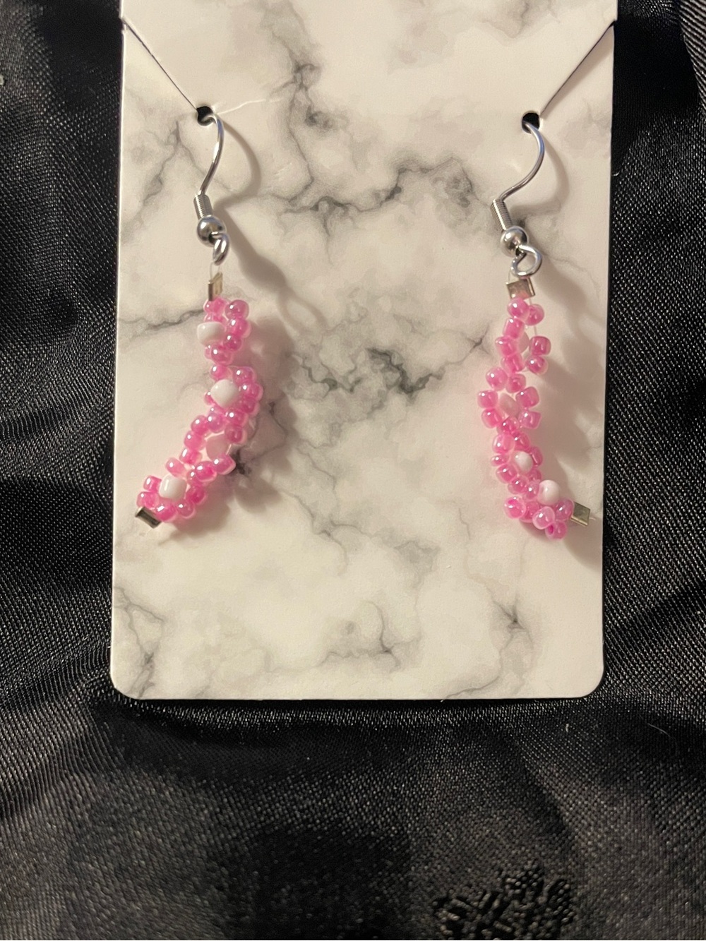 Handmade Pink Floral Beaded Dangle Earrings - Women's Jewelry